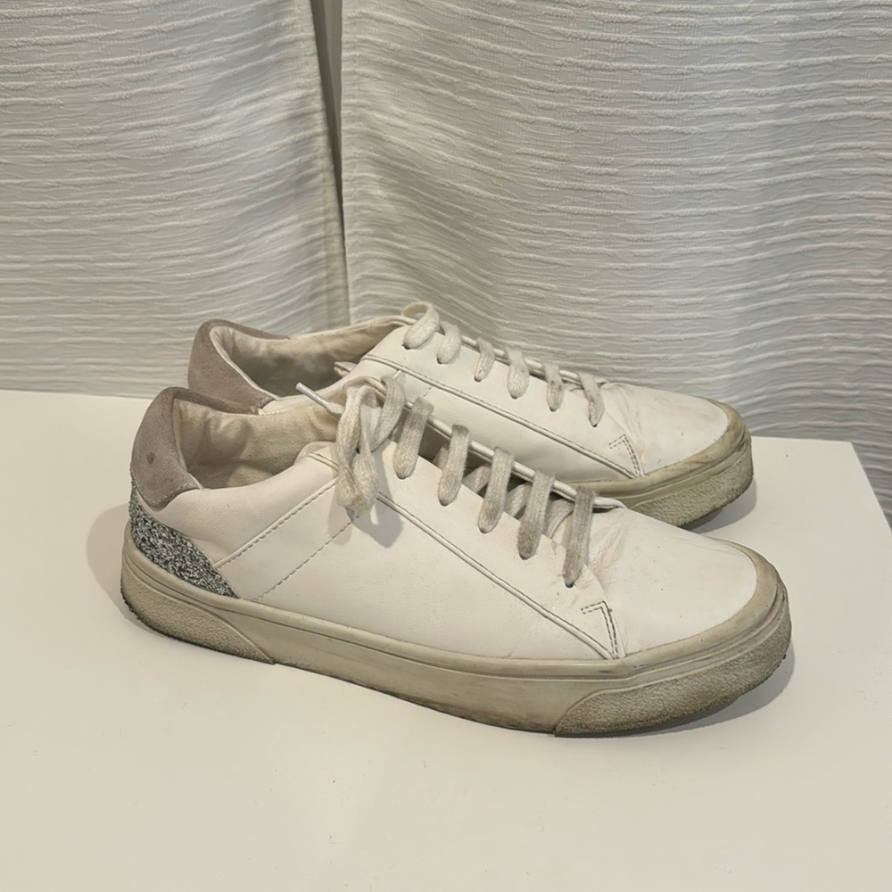 ZARA White Leather Glitter Sneakers